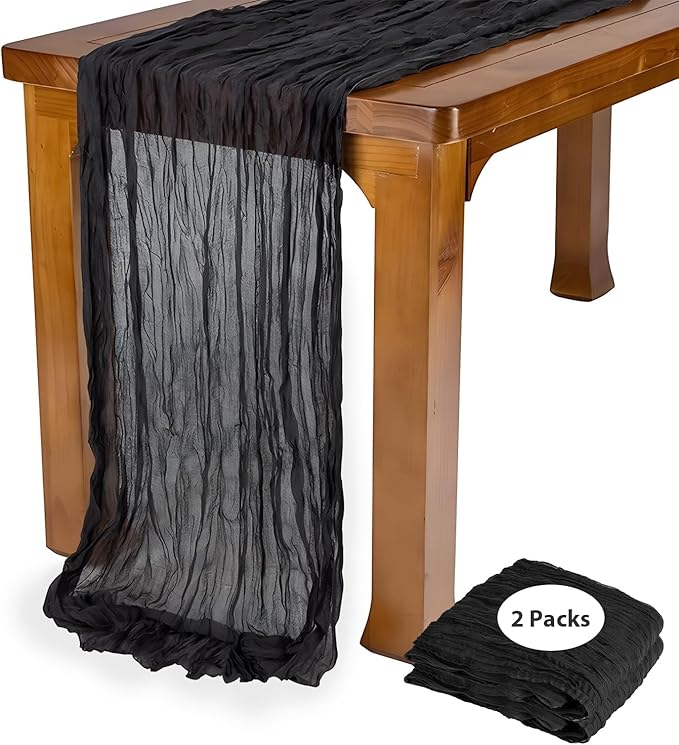2 Pack 10 Ft Cheesecloth Table Runner Black Gauze Long Table Runners Boho Gauze Cheese Cloth Table Runner Rustic Sheer Runner for Wedding Party Table Decor ( 35 x 120 Inch )
