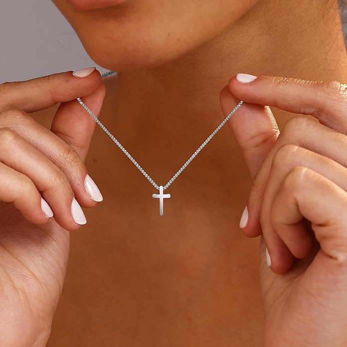 Crown Cross Necklace for Women, 14K Gold Silver Cubic Zirconia Crown Cross Necklace, Diamond Gold Silver Cross Necklaces, Dainty Cross Faith Simple Trendy Charm Jewelry Gift for Women