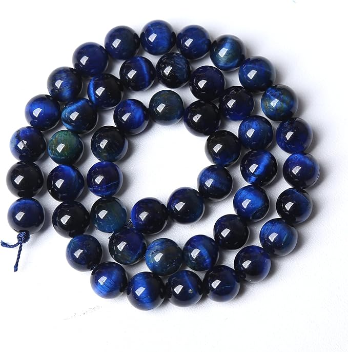 90PCS 8mm Lapis Lazuli Blue Tiger Eye Beads Natural Stone Round Loose Beads Energy Gemstone Healing Power for Jewelry Making 2 Strand 32"