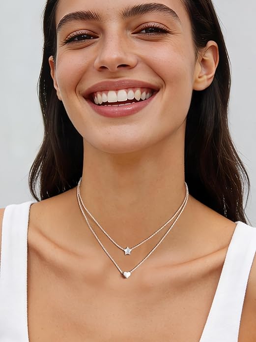 ChicSilver Personalized 925 Sterling Silver Dainty Small Heart/Star/Moon/Dot/Triangle Pendant Necklace for Women, Silver/Gold/Rose Gold/Black (with Gift Box)