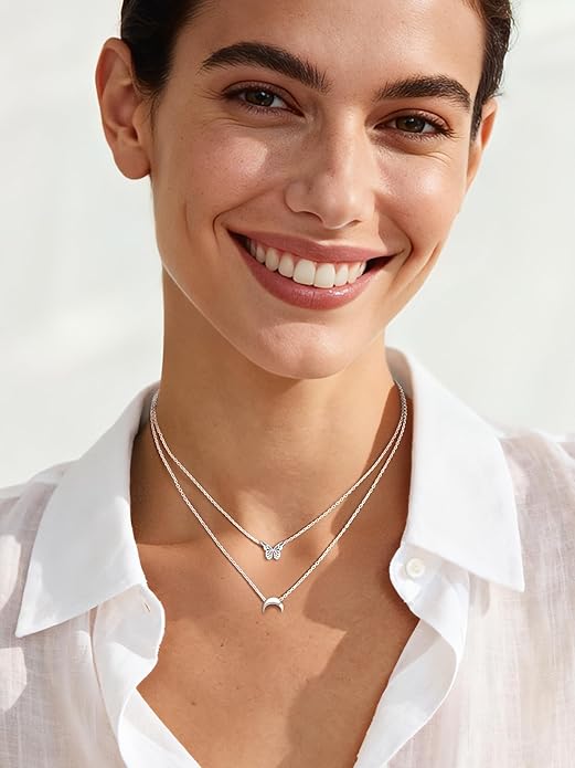 ChicSilver Personalized 925 Sterling Silver Dainty Small Heart/Star/Moon/Dot/Triangle Pendant Necklace for Women, Silver/Gold/Rose Gold/Black (with Gift Box)