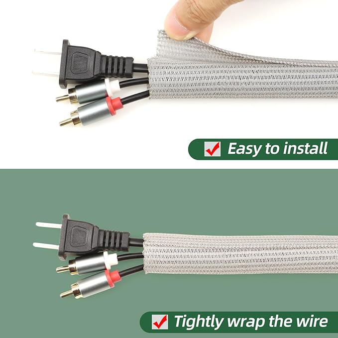 Split Wire Loom Tubing, Cable Protector Sleeve, Braided Cable Management for TV/Computer/Home Theater/Engine Bay, Cord Protectors from Pets No Chew (Grey, 3/4"-25ft)