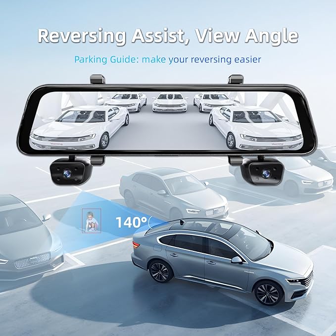 2025 Rear view Mirror Camera,4 Channel Mirror Dash Cam Front and Rear,24/7 Recording Rearview Mirror Backup Camera for Cars & Trucks,12" Touch Screen,Built-inWiFi,GPS,IR Night Vision,Free 64GB SD Card