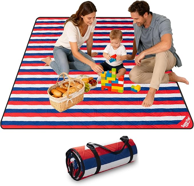 Picnic Blanket Waterproof 80"x80" – Extra Large Outdoor Blanket for Beach, Park, Grass, Lawn, Camping, Sandproof, Foldable & Portable Mat, Wedding Registry Gift for Family & Travel