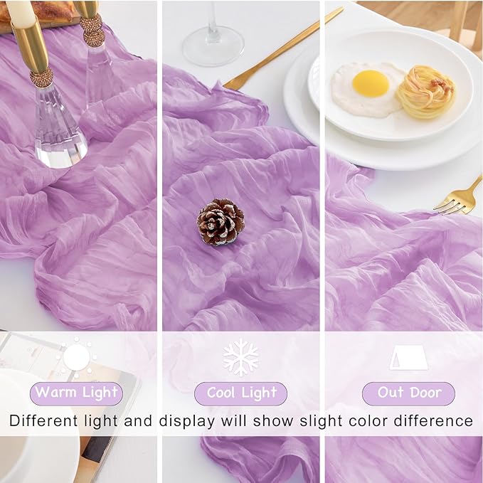 10 Pack Lavender Table Runner 120 Inch Cheesecloth Table Runner 10FT Boho Gauze Table Runner Long Cheese Cloth Table Runner Semi Sheer Runners for Wedding Bridal Baby Shower Party