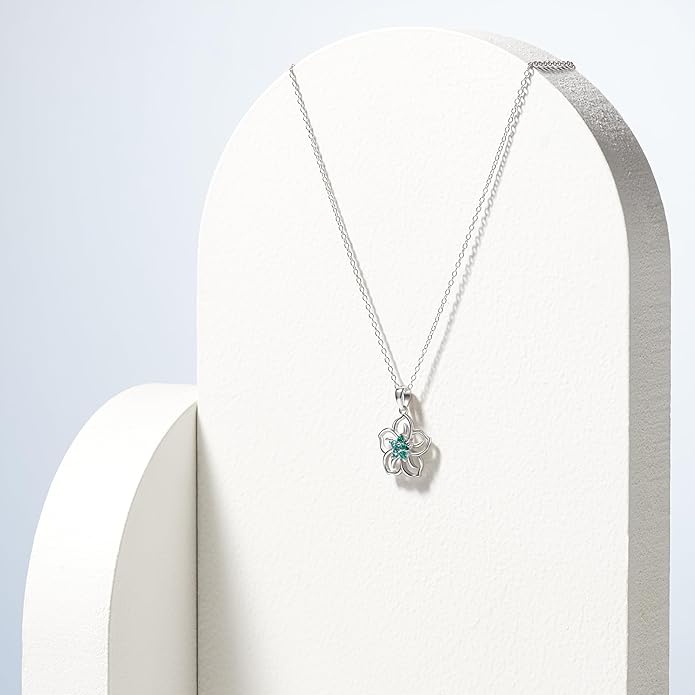 Amazon Collection Genuine or Created Gemstone Birthstone Flower Pendant Necklace with Chain in Sterling Silver, 18"