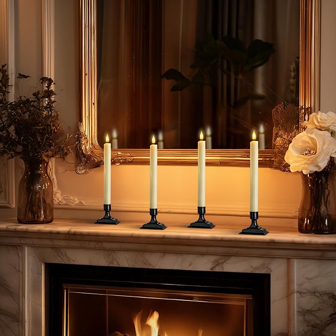 Homemory Real Wax Window Candles with Remote Timer Dimmer, Flameless Taper Candles with Holders, Christmas Candle for Window Battery Operated, LED Candlesticks for Home Holiday Decor,6 Pcs Ivory