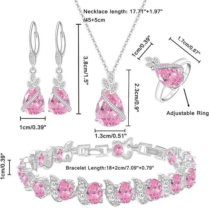 LMXXVJ Jewelry Set for Women,Teardrop Cubic Zirconia Necklace Earrings Adjustable Ring Bracelet Jewelry Set Formal Jewelry Gift