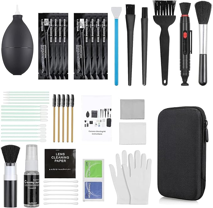18-in-1 Professional Camera Cleaning Kit for Most DSLR Cameras (Canon, Nikon,Sony), with Air Blower/Cleaning Pen/Detergent/Cleaning Cloth/Lens Brush/Carry Case