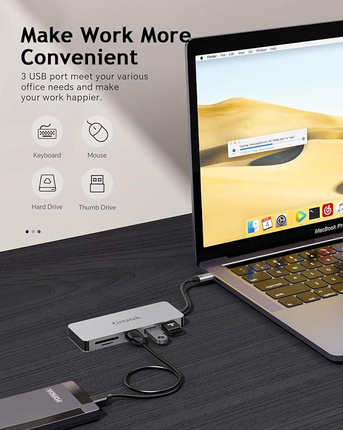 USB C Hub, 7 Ports 1 USB C Multiport Adapter with 4K HDMI, 100W PD Charging, USB 3.0 5Gbps Data Port and 2 USB 2.0，TF/SD Card Reader, for MacBook Air, MacBook Pro, iPhone 15, iPhone 15 Pro Max