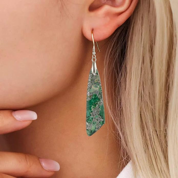 SELOVO Jasper Stone Earrings for Women Trendy Dangle Earrings Fishhook Drop Earrings
