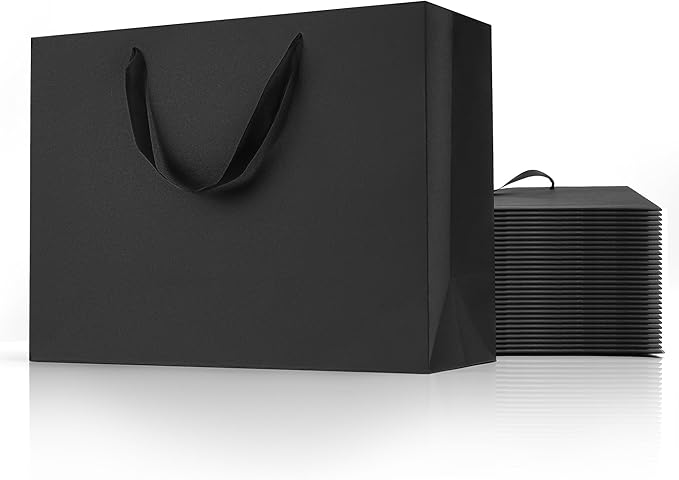 MOXARYSU Black Gift Bags With Handles: 16x6x12 Inch 24pcs Extra Large Black Paper Bags Bulk For Party Shopping Birthday Wedding (XL-24pcs)