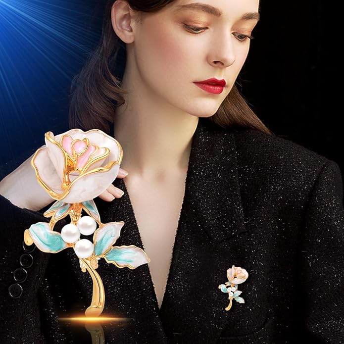 Flower Brooch Pin Rhinestones Pearl Flower Brooches Floral Pin Jewelry for Women Girls