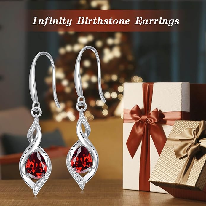 Birthstone Earrings for Women 925 Sterling Silver Infinity Love Jewelry Valentines Day Birthday Gifts for Her Mom Wife Girlfriend