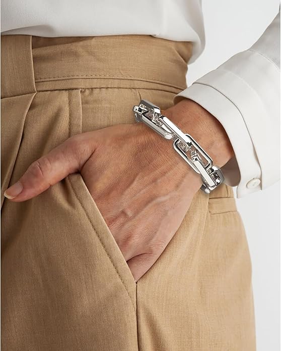 Chunky Gold Bracelet for Women Non Tarnish, Trendy Stretch Cuban Link Chain Plated Gold Bangle Bracelets