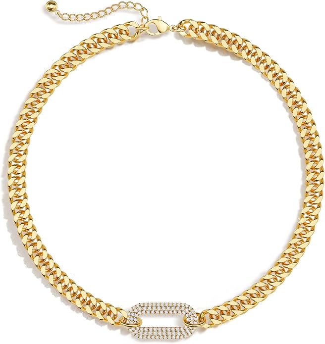 Moodear Gold Necklace for Women Trendy - Chunky Herringbone Paperclip Cuban Link Chain Choker Hypoallergenic Trendy Necklaces for Women Non Tarnish Jewelry Gifts