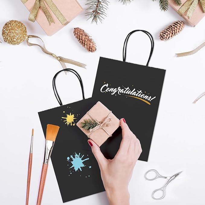 GSSUSA Black Gift Bags 5.25x3.75x8 600Pcs, Paper Bags with Handles Bulk for Small Business