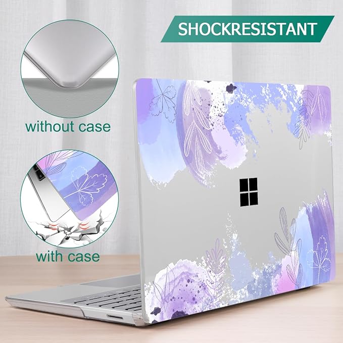 Tuiklol Case for 15 Inch Microsoft Surface Laptop 5/4/3 2022-2020, Model 1979/1953/1872/1873 Hard Shell Cover, Keyboard Cover+Screen Protector+Dust Plugs,Inset Flora
