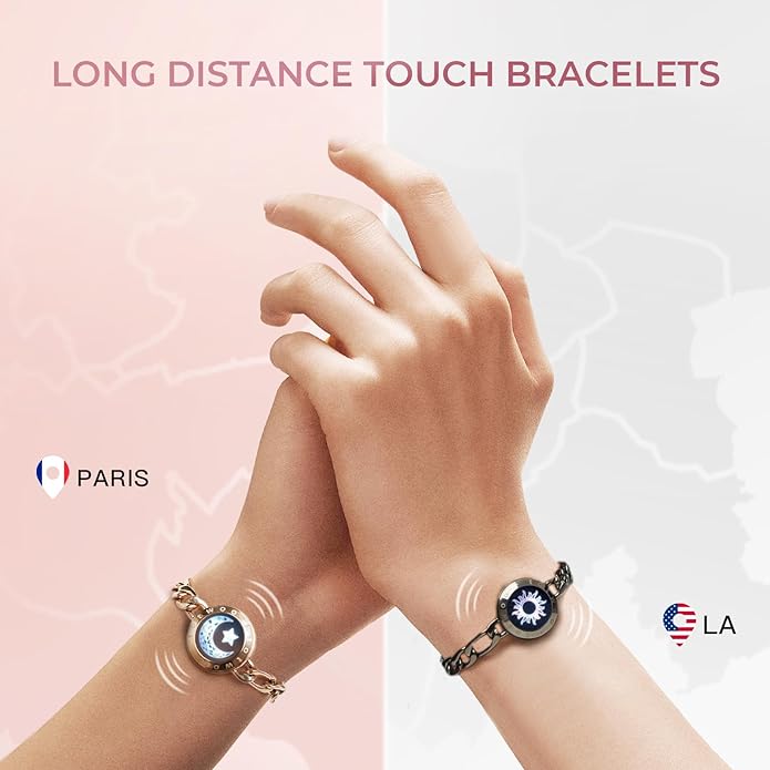 TOTWOO Long Distance Touch Bracelets for Couples, Smart Light & Vibration Love Jewelry, Long Distance Valentines Day Gifts for Him Her Women Men, One-to-One Bluetooth Pairing via App