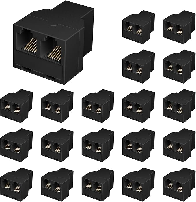 Uvital RJ12 6P6C 3 Female Telephone Line Splitters, Phone Jack Splitter, Telephone Landline Cable Connector and Separator(Black, 20 Pack)