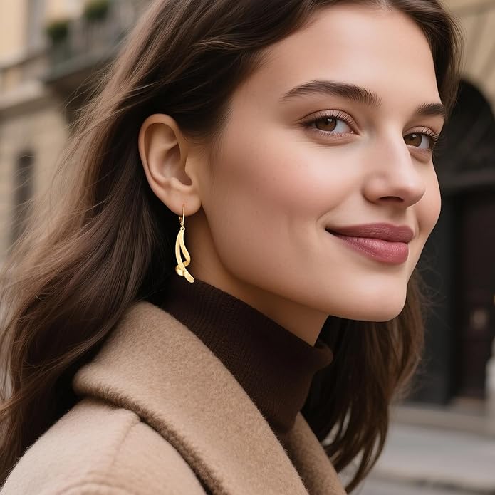 ALEXCRAFT 925 Sterling Silver Dangle Earrings, Hypoallergenic 14k Gold Plated Long Double Linear Twisted Tassel Dangling Drop Earrings for Women Trendy Statement Elegant Lightweight Leverback Earring