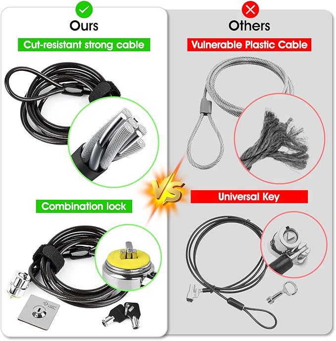 I3C Laptop Cable Lock, Hardware Security Cable Lock with Keys, Anti Theft Combination Lock for Laptop Monitor Compatible with Tablet Surface Projector and Other Electronic Devices
