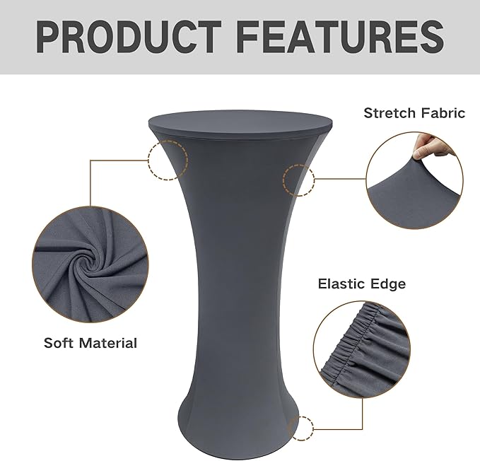 24x43 Inch Round Fitted Cocktail Table Cover Grey Spandex Cocktail Table Cloth Highboy Fitted Tablecloth High Top Table Cloths for Party Pub Banquet Bistro