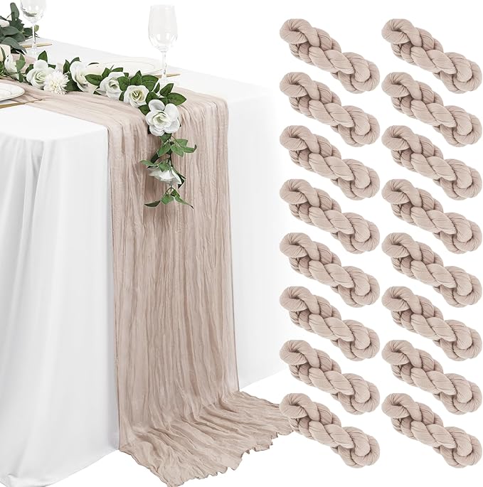 16 Packs Cheesecloth Table Runner Grey, 10Ft x 35"" Grey Rustic Gauze Boho Wedding Table Runner Decoration, Wedding Table Decor Table Cloth for Wedding Party Bridal Shower Table
