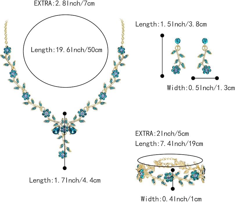 BriLove Women's Wedding Jewelry Leaf Cluster Flower Crystal Dangle Earrings Pendant Necklace Set for Bridal