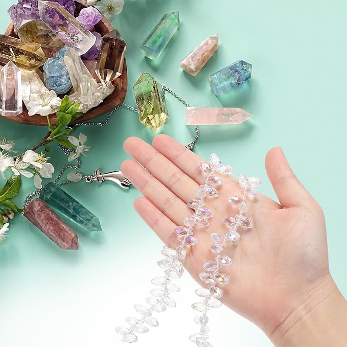 PATIKIL 2 Strands 180-190Pcs Teardrop Crystal Beads, 12x6mm Faceted Teardrop Briolette Horizontal Glass Beads Loose Bead for Bracelet Jewelry Making, Transparent
