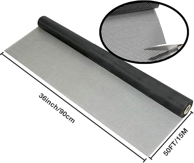 36inch*50ft Window Screens Roll, Replacement Repair Screens Mesh, Cuttable Fiberglass Screens Door Netting, DIY Screening Mesh Netting for Windows, Door, Pool, Porch,Patio -Black