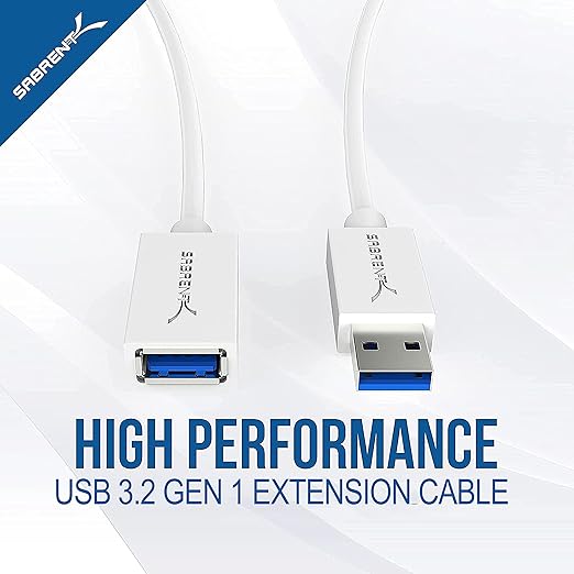 SABRENT 22AWG USB 3.0 Extension Cable A Male to A Female [White] 6 Feet (CB-306W)