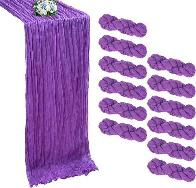 12 Pack Purple Cheesecloth Table Runner 10FT Boho Cheese Cloths Gauze Fabric Table Runners 120 Inch Rustic Sheer for Wedding Birthday Party Baby Shower Centerpiece Home Decorations