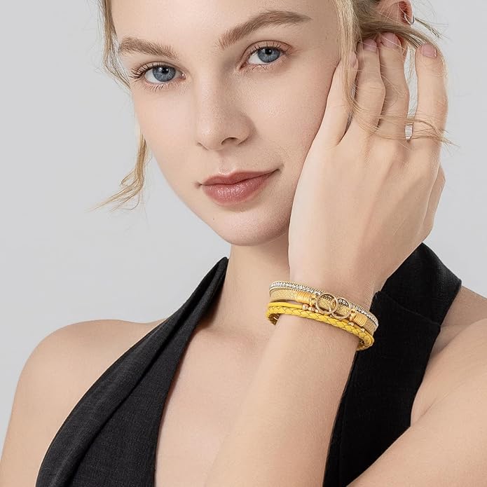FANCY SHINY Boho Leather Wrap Bracelet Stackable Infinity Chunky Cuff Bracelets Western Hippie Outfits Jewelry Valentine Gifts for Women