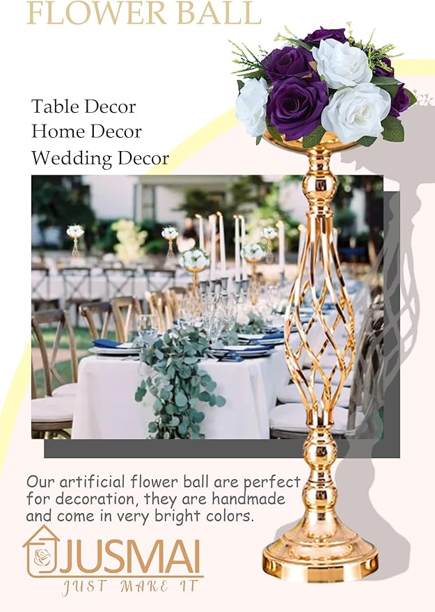 Artificial Flowers Ball 4 Pcs Purple White Wedding Table Centerpiece Decorations Arrangement