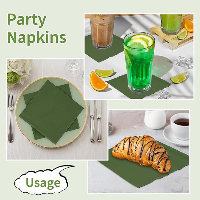 100 Pack Cocktail Napkins Disposable, 2-Ply 5" x 5" Party Napkins, Square Beverage Dinner Napkin for Wedding Birthday Party Anniversary Reception Bar Event (Dark Green)