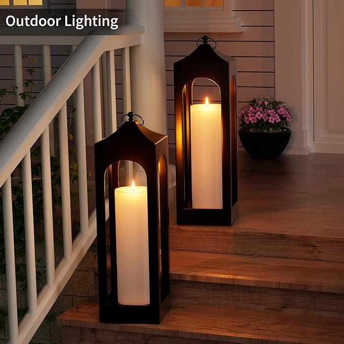 12" x 4" Large Outdoor Candles with Timer Waterproof Flickering LED Flameless Candles Battery Operated with Remote Fake Pillar Candles Realistic for Patio Porch Lanterns, White 2 Pack