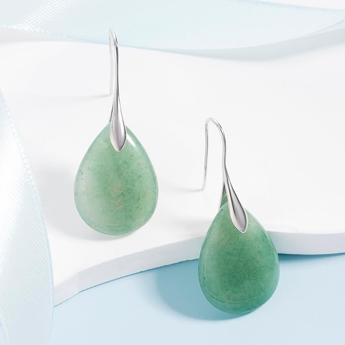 SELOVO Agate Teardrop Stone Grey Drop Earrings Fishhook Dangle Earrings for Women