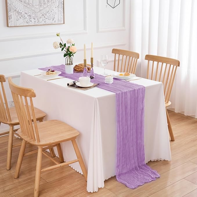 10 Pack Lavender Table Runner 120 Inch Cheesecloth Table Runner 10FT Boho Gauze Table Runner Long Cheese Cloth Table Runner Semi Sheer Runners for Wedding Bridal Baby Shower Party