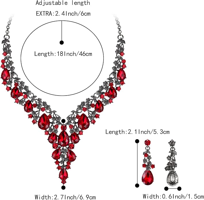 BriLove Women's Wedding Bridal Austrian Crystal Teardrop Flower Cluster Statement Necklace Dangle Earrings Jewelry Set for Party Prom