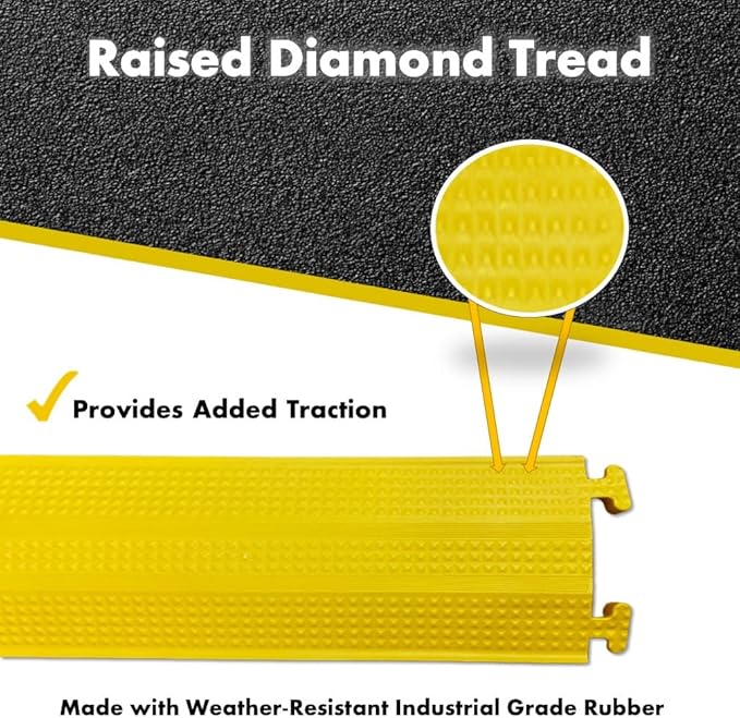 Kable Kontrol Drop Over Floor Cord Cover – 60” Inch Long 1 Channel Cable or Wire Protector – 50 Pcs Bulk Pack - Rubber Ramp for Indoor and Outdoor Use – Yellow