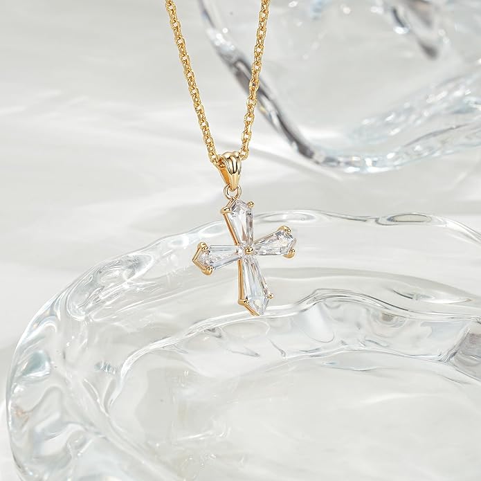 Fettero Christmas Necklace for Women Trendy 14K Gold Plated Dainty Diamond Necklace Charm CZ Clover Star Pendant Necklaces Simple Jewelry Gold Necklace for Women