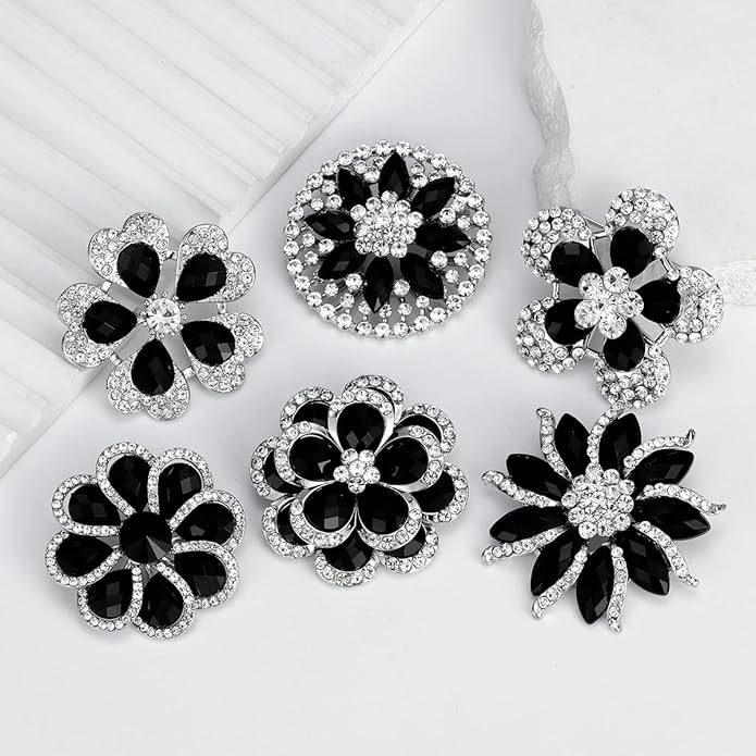 Rhinestone Flower Brooch for Women Vintage Style Black White Crystal Flower Brooch Pin Sparkling Bridal Wedding Crystal Pin Elegant Clothing Hat Bag Accessories Christmas Birthday Party Wedding Costume Jewelry