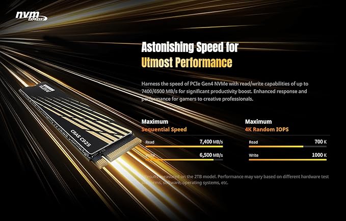 KLEVV CRAS C925 500GB M.2 2280 NVMe PCIe Gen4x4 Internal Gaming SSD with Aluminium Heatsink, Compatible with PS5, up to 7400MB/s (K500GM2SP0-C9T)