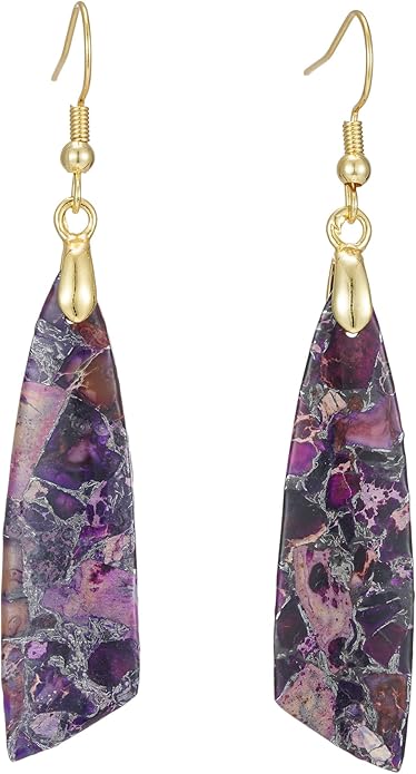 Boho Women Natural Stone Earrings Unique Healing Imperial Jasper Gemstone Energy Hypoallergenic Lightweight Dangle Drop Earrings Multiple Styles Earrings Jewelry for Birthday Party Gift
