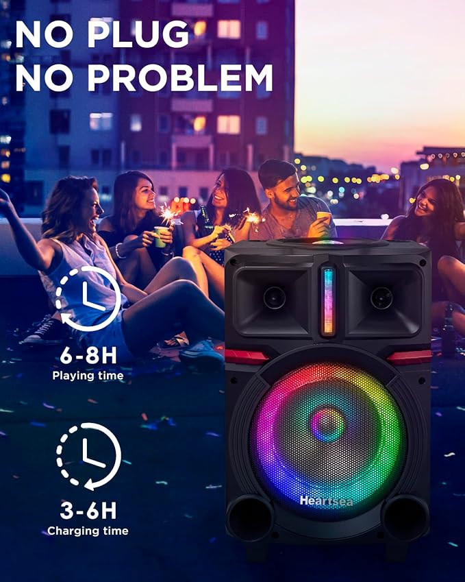 HEARTSEA Karaoke Machine for Adults, Portable Bluetooth Speaker with 2 Wireless Microphones, PA System with Disco Lights for Big Party, Outdoor, Supports USB/TF/REC/AUX, Ideal Gifts for Family