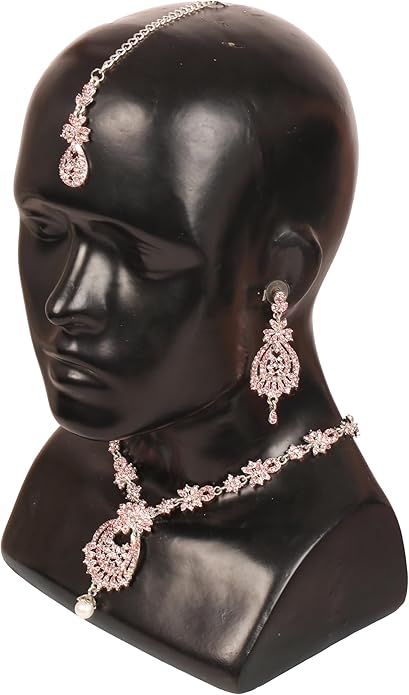 Touchstone Indian jewelry sets for women maang tikka wedding guest gold necklace bollywood jewellery set pageant elegant prom bride accessories western crystal chunky rhinestone necklaces