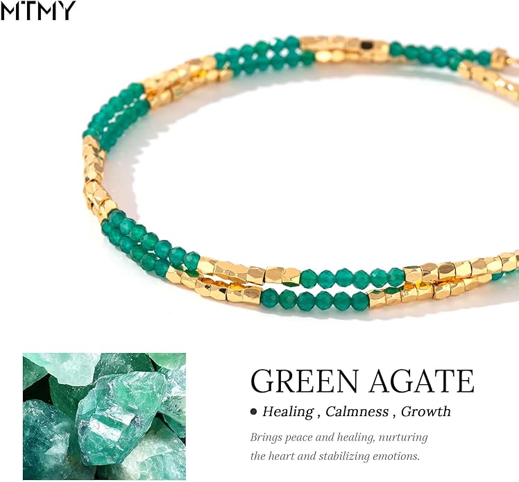 MTMY Beaded Gemstone Choker Necklace for Women, 14K Gold Plated Boho Colorful Natural Stone Bead Chain Necklace Summer Beach Handmade Jewelry