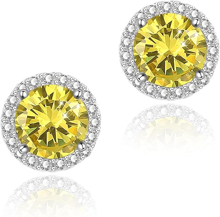 YOMELA Cubic Zirconia Earrings Studs, Halo CZ Birthstone Simulated Diamond Stud Earrings for Women