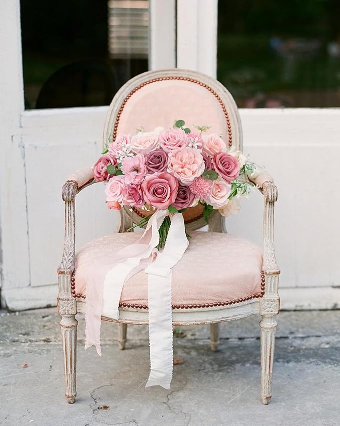 Pink Rose Artificial Flowers Dusty Fake Flower Bulk for DIY Wedding Bouquet Bridal Baby Shower Decorations Party Table Centerpieces Cake Decorating Silk Floral Arrangement Home Decor Indoor